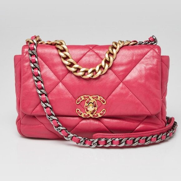 Chanel Pink Quilted Lambskin Leather Chanel 19 Small Flap Bag - Picture 1 of 10